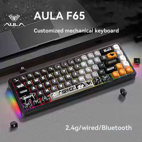 AULA F65 Keyboard Gaming Mechanical Keyboard 2.4g/Usb/Bluetooth Wireless 67Keys Hot-Swap Gasket-moun