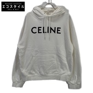 二手 Celine 2Y321670Q 白色 Logo 寬鬆連帽派克大衣，XL 碼