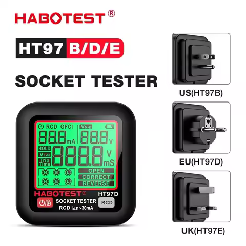 HABOTEST HT97 Digital Socket Tester Smart Voltage Detector RCD GFCI Voltage Test EU US UK Plug Large