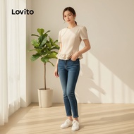 Lovito Blus Santai Lengan Ruffle Musim Bunga Panas untuk Wanita L143ED333