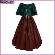 Halloween Women Renaissance Costume Patchwork Off Shoulder Irish Long Underdress Corset Gothic Medie
