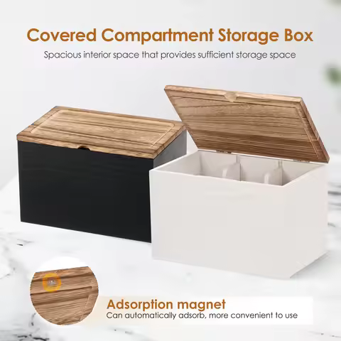 Wood Tampon Holder Sanitary Napkin Storage Bin with Lid and 2 Removable Dividers Feminine Product Or