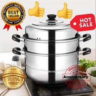 26cm/28cm/30cm/32cm//34cm Periuk Alat Memasak Periuk Kukus Periuk Kukus 3 Lapisan Berkualiti Tinggi