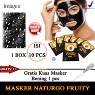[1 BOX ISI 10 PCS] Masker Komedo Dan Paling Ampuh / Masker Naturgo Fruity 1 Box Pemutih Kulit Wajah dan Glowing BPOM - Masker Charcoal Powder Fruity + GRATIS KUAS WAJAH 1 PCS