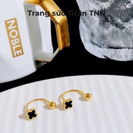 Twisted earrings, C-ring shape - 4-leaf clover with black stones and heart-shaped four-leaf clover m