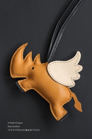 Petit H Pure Goat Leather "Flying Rhinoceros" Mango Yellow Flying Horse Genuine Leather Bag Charm Ne