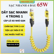 XO 4-Head Fast Charging Cord “1.5m Long” 65W. 4 in 1 spring charging cable with metal cable head. Ph