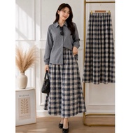 KATUN KEMEJA HARUKA SKIRT SET - One Set Stripe Shirt Long SleeveWanita + Premium Cotton Skirt