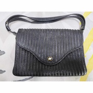 Black Leather Flap Baguette Bag
