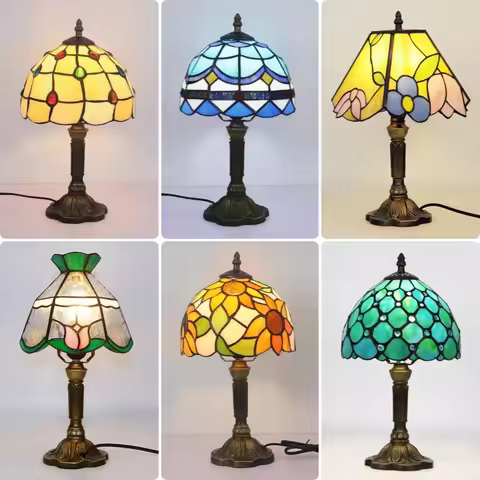 E27 Retro Baroque LED Table Lamps Mediterranean Vintage Stained Glass Bedroom Reading Cafe Bar Decor