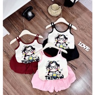 Baby girl clothes set - 2-piece set with bomber pants printed with girl wearing glasses motifs for b