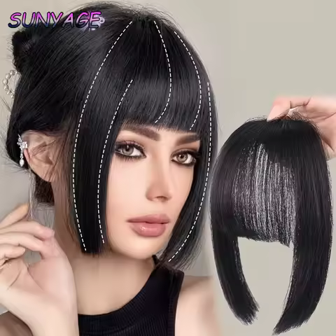 SUNYAGE New Synthesis 3D Princess Bangs Hime Cut Bangs Clip In Bangs Natural Clip In High Temperatur