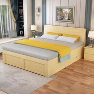 {SG Sales}Nordic Solid Wood Bed Double Bed Bedframe Wooden Bed Queen King Bed Bed Frame with Drawer Double Bed Frame Single Bed with Mattress