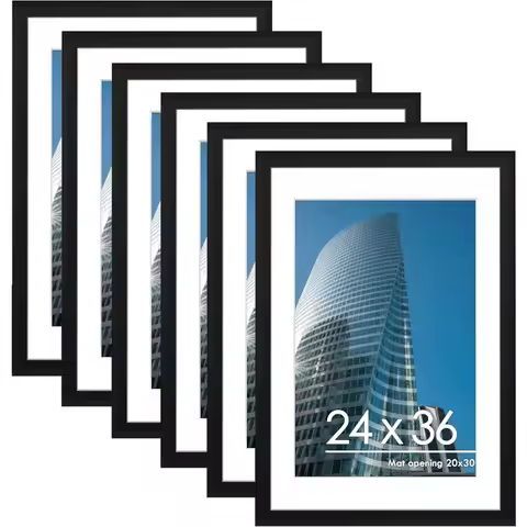 24x36 Poster Frame Set of 6, Display Pictures 20 x 30 with Mat or 24 x 36 without Mat, Poster Frames