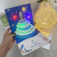 3d Three-Dimensional Advanced Birthday Card Blowing Candle Fireworks Music Hollow Exquisite Handwrit