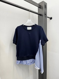 เสื้อยืดคอกลมแขนสั้นทรงหลวมสไตล์สปอร์ตสำหรับฤดูร้อน 2024 ของ FOG SACAI ผ้าฝ้ายผสมคอตตอนและโพลีเอสเตอ