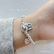 Silver Zirconium 999 Pure Rope Parent-Child Bracelet Bracelet Rabbit Silver Bracelet Stone Elastic J
