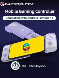 Gamesir 手機遊戲控制器 X2s 遊戲手柄，適用於 IOS iPhone 15 Android 手機 HarmonyOS，具有 Hall 效應感應棒和扳機，適用於 110-168mm 長的手機，適用於雲遊戲安卓原生遊戲、蘋果本機遊戲、安卓手機遊戲模擬器、Egg NS 模擬器，Type-C 連接，獨家 Turbo 功能、截圖按鈕、機械按鈕，紫灰色。