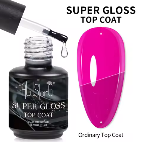 AWStorG 15ml Super Gloss Top Coat Long Lasting Clear Top Coat LED UV Strengthen Nails High Gloss Top