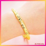 tomeiofficial store 沙金手镯 Sand Gold Flat Round Gypsophila Sliding Pull Bracelet Real Gold Plated 24k 