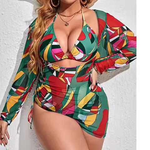 2025 Plus Size Bikini Swimwear Women Three Pieces Set Swimming Swimsuits Biquini Bathing Suit Beachw