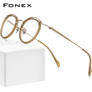 FONEX แว่นตากรอบแว่นตาไททาเนียมผู้ชายวินเทจขนาดใหญ่แว่นตากันแดดทรงกลมผู้หญิงแว่นตา BYY0036