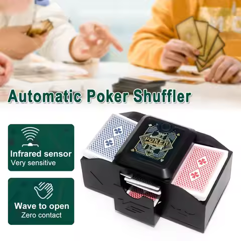 2 Decks Automatic Poker Shuffler, Cards Shuffling Machine Hand-Wave Induction Shuffler USB-C Chargin