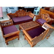 KERUSI KAYU JATI MADURA/SET SOFA JATI INDONESIA (3+2+1+1+MEJA+KACA) KAYU JATI MADURA