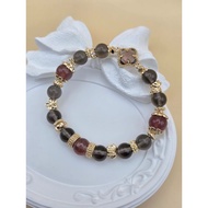 Smokey Quartz & Strawberry Quartz Crystal Bracelet