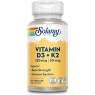 SOLARAY Vitamin D3K2 - Bone & Immune Support - 5000IU D3 + 50mcg K2 (Menaquinone-7), Soy-Free, 120 S