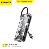 Awei 9 ใน 1 USB C Hub ประเภท C ถึง 4K HDMI PD 100W USB 3.0 5Gbps RJ45 100Mb / s VGA SD TF Docking St