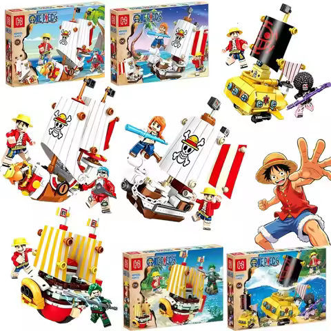 @**One Piece Pirate Ship Micro Bricks, Thousand Sunny Going Merry 4in1 Model, Collectible Ornament T