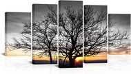 Black and White Tree in Sunrise Picture 5 Pieces Wall Art Picture Photo on Canvas Nature Landscape A