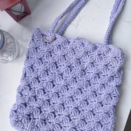 手工鉤織Fantasia 繁花手提袋單肩手袋淺紫色色針織鈎織編織手作