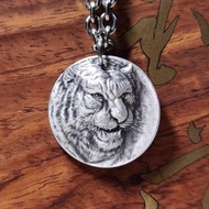 十二生肖 純銀項鍊 紀念幣 吊墜 雕刻 開運 個性 禮物 老虎 掛件