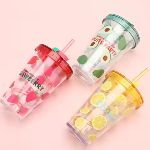 Cute Plastic Water Bottle With Straw Milk Tea Cup for Summer Portable Drop Resistant Straw Bottle Co
