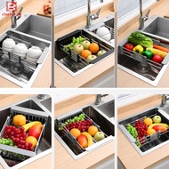 [clarins.sg] Dish Drainer Adjustable Dish Drainer Rack Sink Drain Basket for Home Accessories