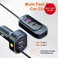 12V-24V 100W max 6-in-1 Car Charger 66W Super Fast Charging Dual USB+Type C with Voltage Display 150