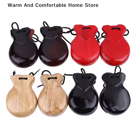 2Pcs Traditional Castanet Wood Spanish Castanets Flamenco Dance Castanets W String Hand Clapper Chil