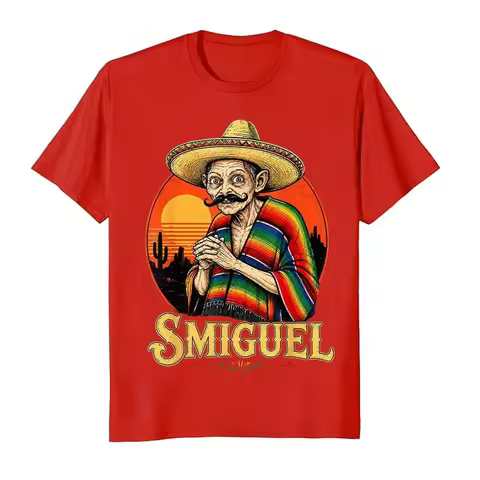 Smiguel Mexican Sombrero Vintage Mexican Culture Mashup T-shirt for Men Women Cotton T Shirts Short 