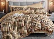 Vhepra Sprei Bahan Katun Motif Kotak Coklat Garis Untuk Dewasa Cowok / Cewek Pria Wanita Motif Burbe