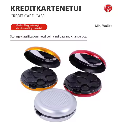 1pc Fashion Creative Mini Euro Coin Storage Box With Mirror Travel Portable Aluminum Alloy Circular 