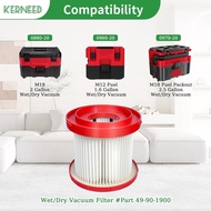 2 Pack 49-90-1900 HEPA Filter Compatible with Milwaukee Cordless M18 Vacuum 0780-20 0880-20, with 4 