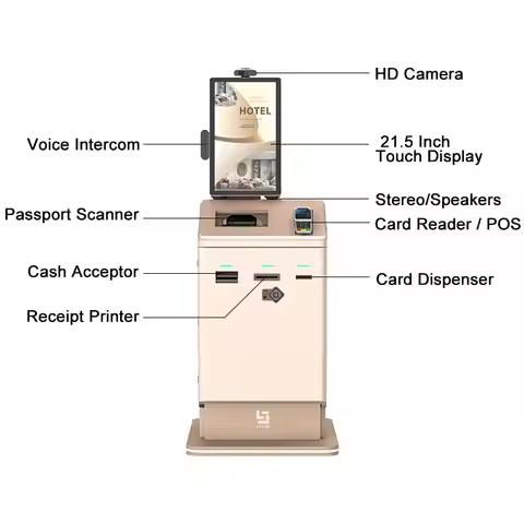 LIEN Hotel Kiosk 21.5" Bill Payment Ticket Kiosk Self Check in Passport Scanner Card Dispenser Kiosk