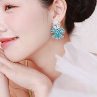 COR-DATE / 銀幣水藍色綻放耳環