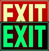 Glow in The Dark Photoluminescent Emergency Exit Signs Self-Adhesive Sticker, 12x7 Inches Illuminate
