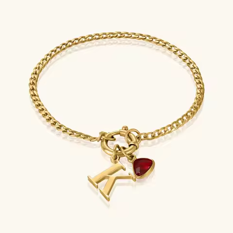 DOREMI Personalized Initial Letter Heart Bracelet for Women Stainless Steel Gold Color Curb Chain Cr
