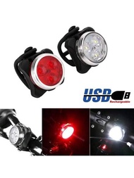 1只可usb充電的自行車前燈和尾燈,高亮度,紅白雙色cob,防水