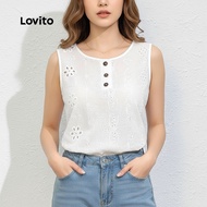 trendy3-Lovito Boho Blouse Plain Eyelet Embroidery Summer/Spring Blouse for Women L132ED043 Lovito B