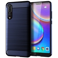 เคส Huawei P20 Pro เกราะโลหะฝาครอบด้านหลังซิลิโคนเนื้อนิ่ม TPU เนื้อคาร์บอนไฟเบอร์ลายขนแปรงสำหรับ Hu